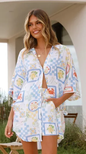 Aria Button Up Shirt and Short Set - Picnic Print