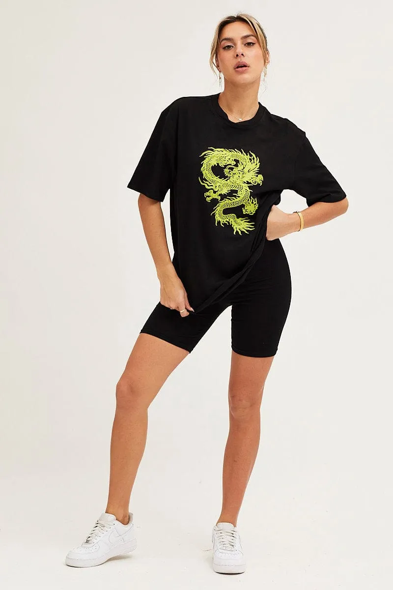 Black Crew Neck Oversized Graphic T-Shirt