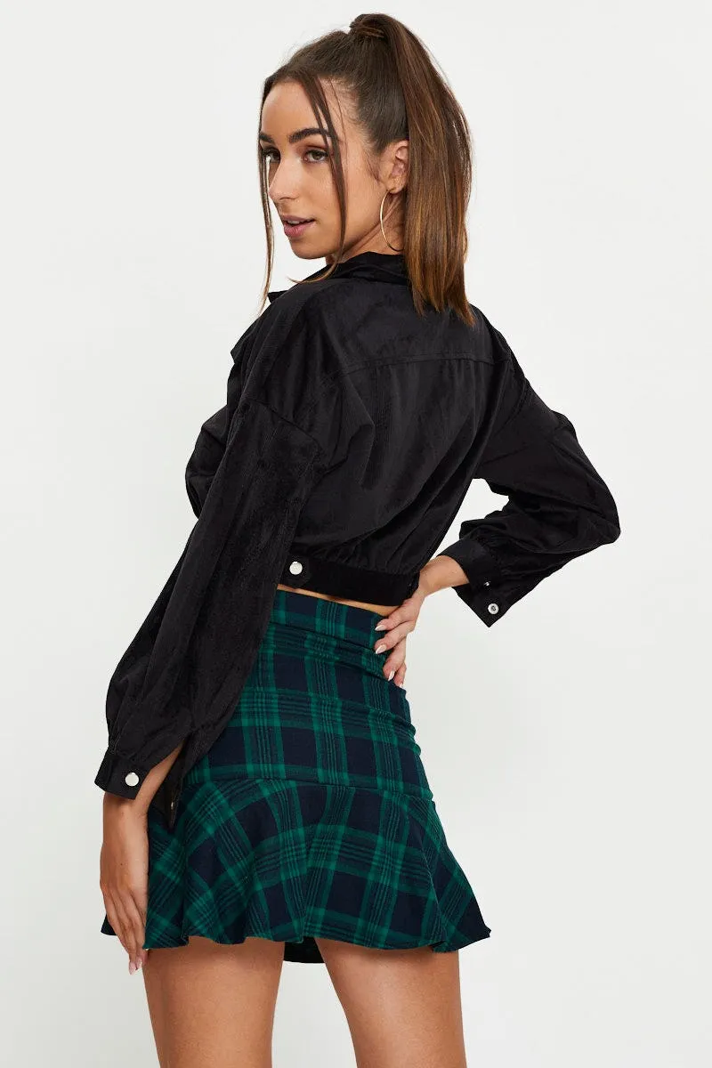 Black Crop Button Front Shirt