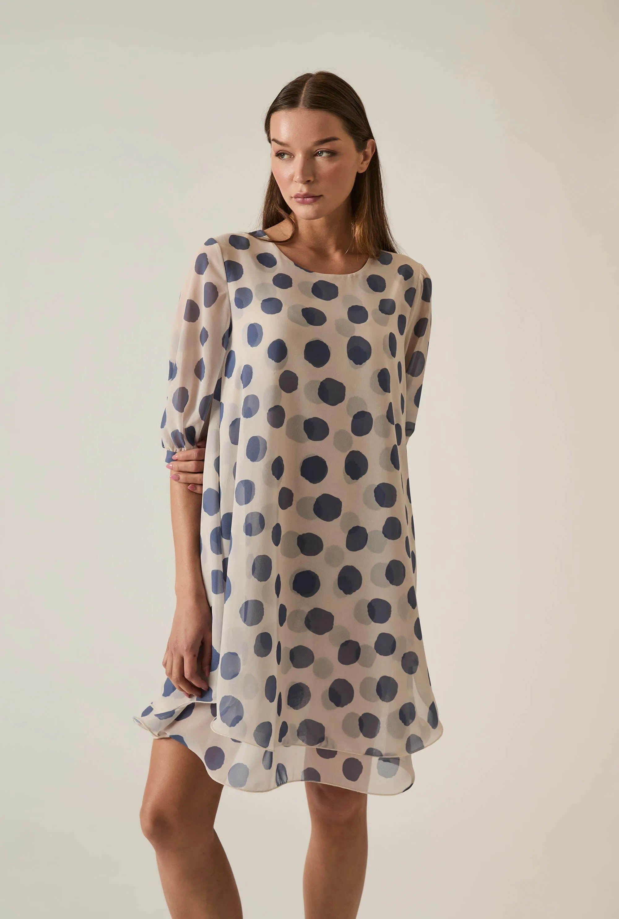 Blue-Cream Polka Dot Dress
