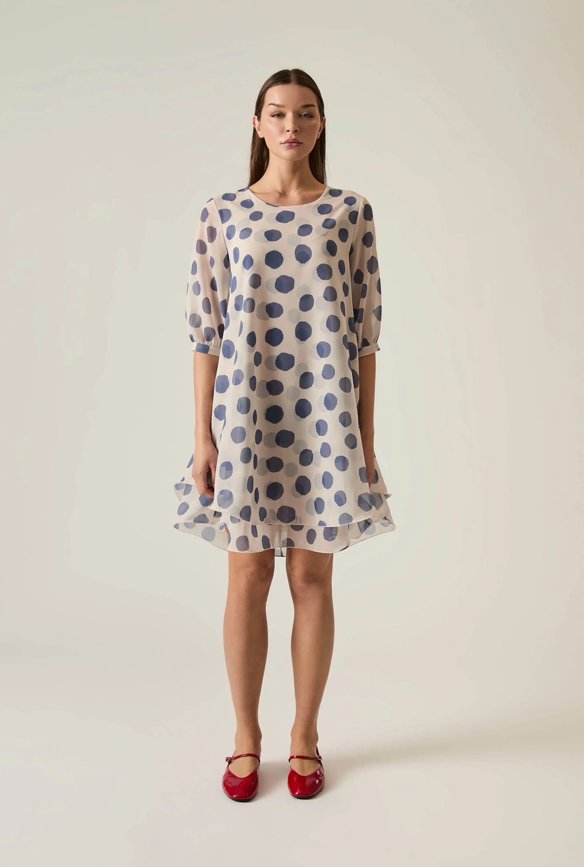 Blue-Cream Polka Dot Dress