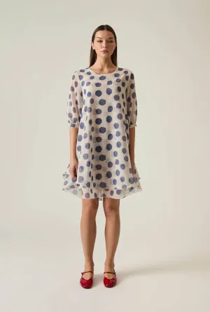 Blue-Cream Polka Dot Dress