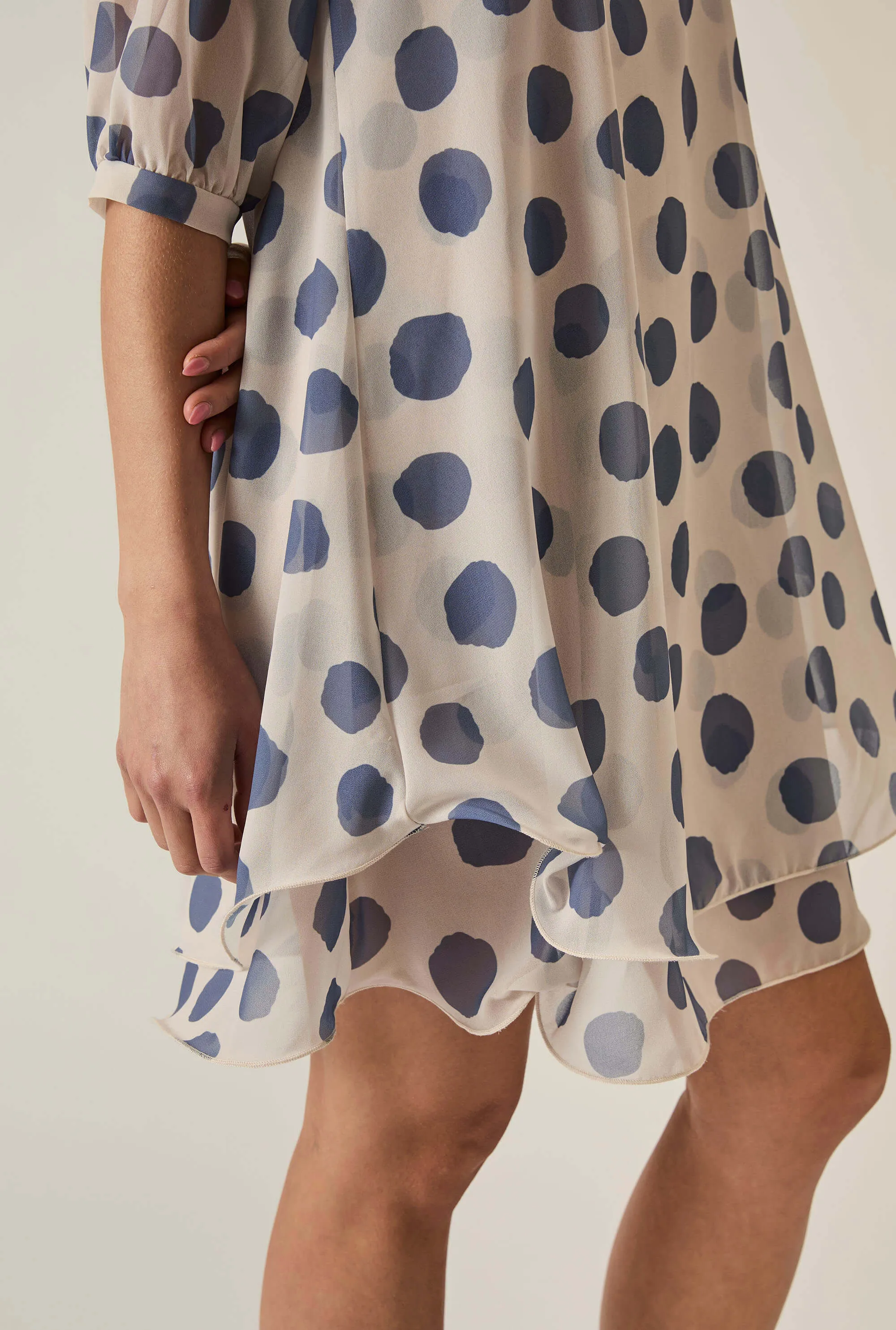 Blue-Cream Polka Dot Dress