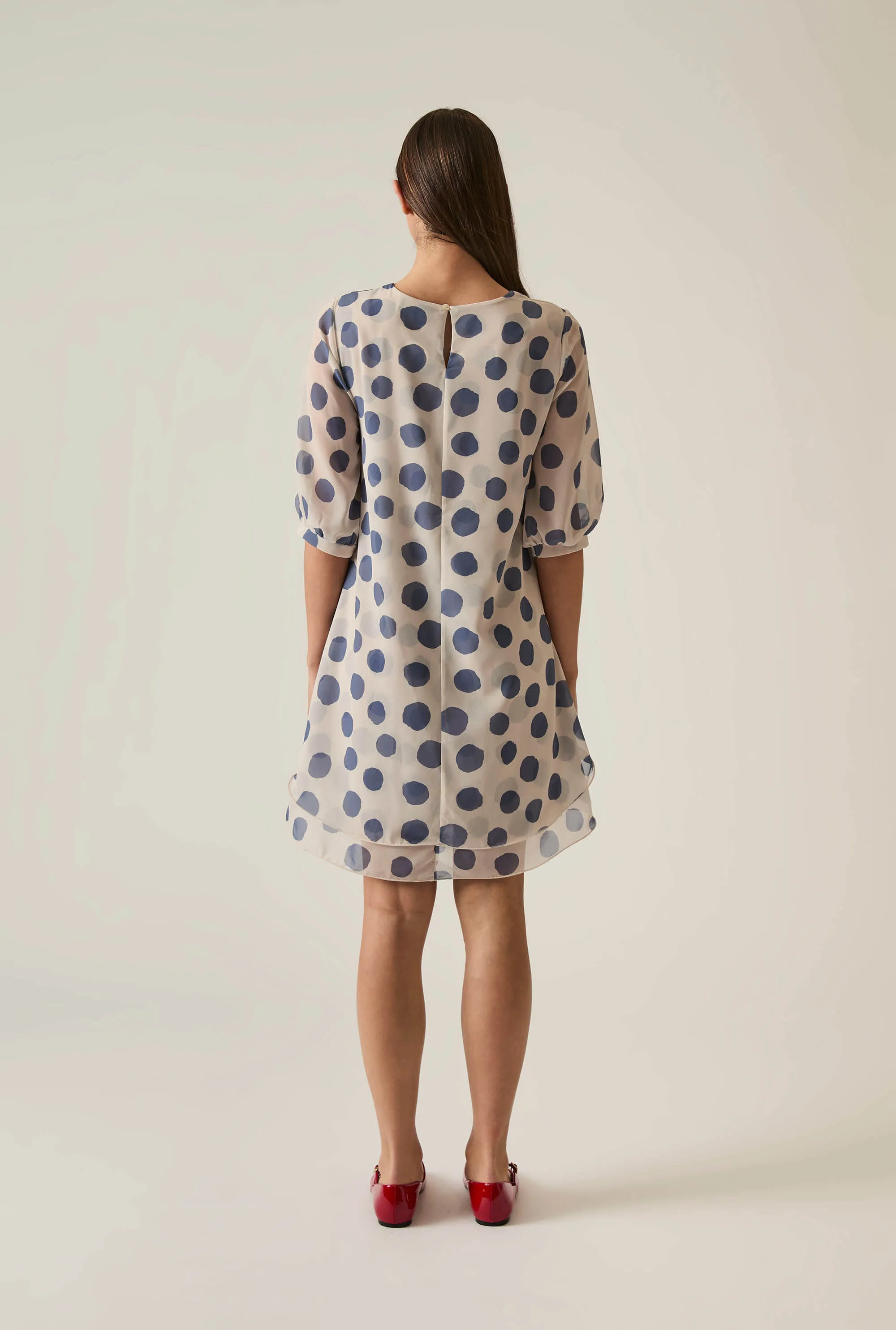 Blue-Cream Polka Dot Dress