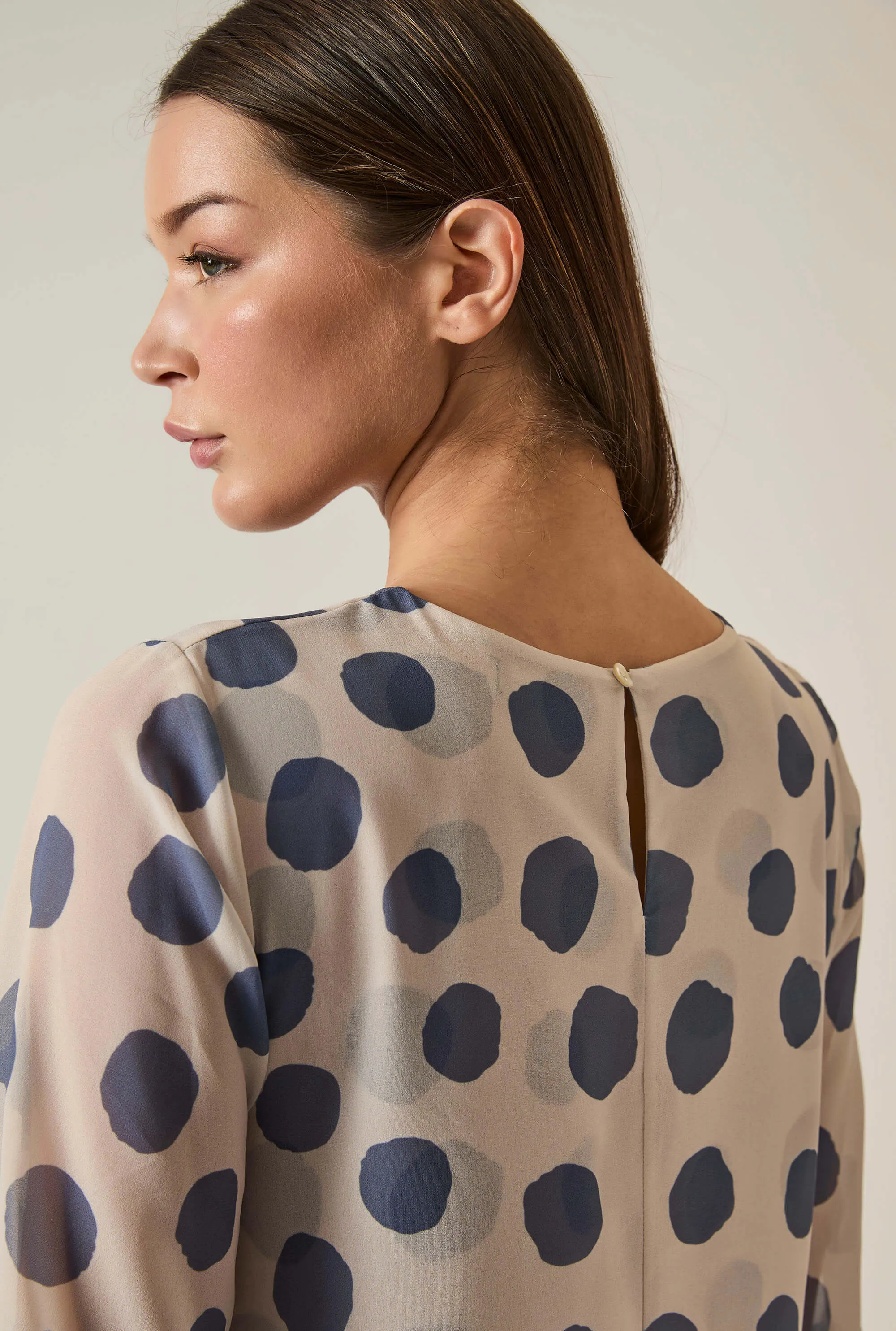 Blue-Cream Polka Dot Dress