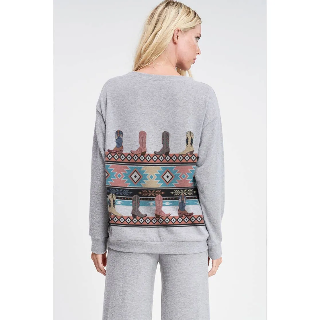 Boots Aztec print soft lounge wear set in Heather Grey TB625G12301A