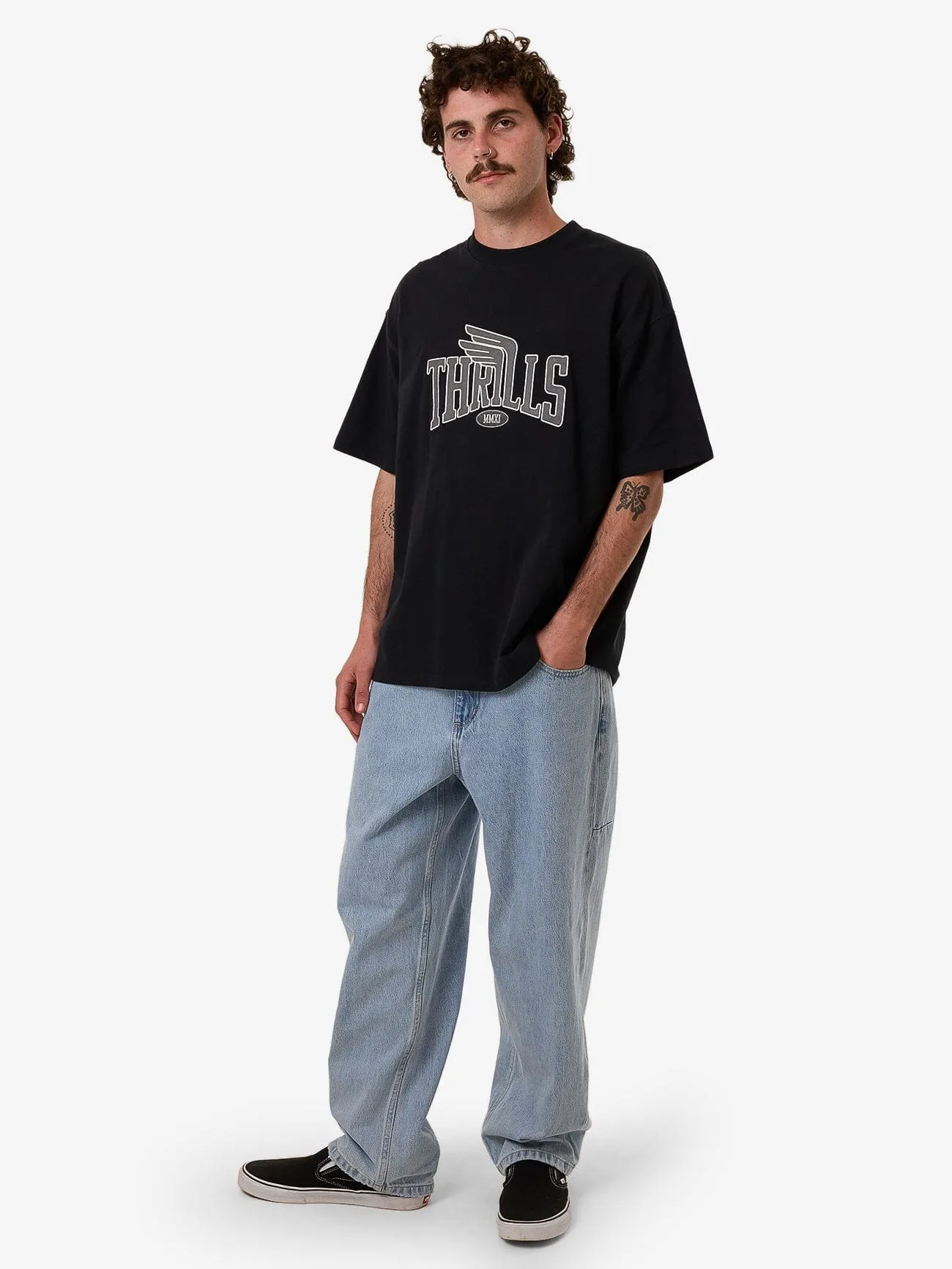 Born To Fly Box Fit Oversize Tee - Washed Black