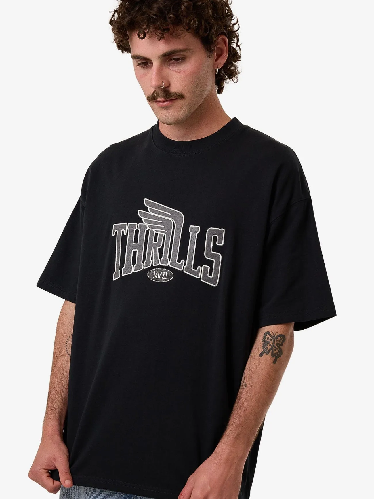 Born To Fly Box Fit Oversize Tee - Washed Black