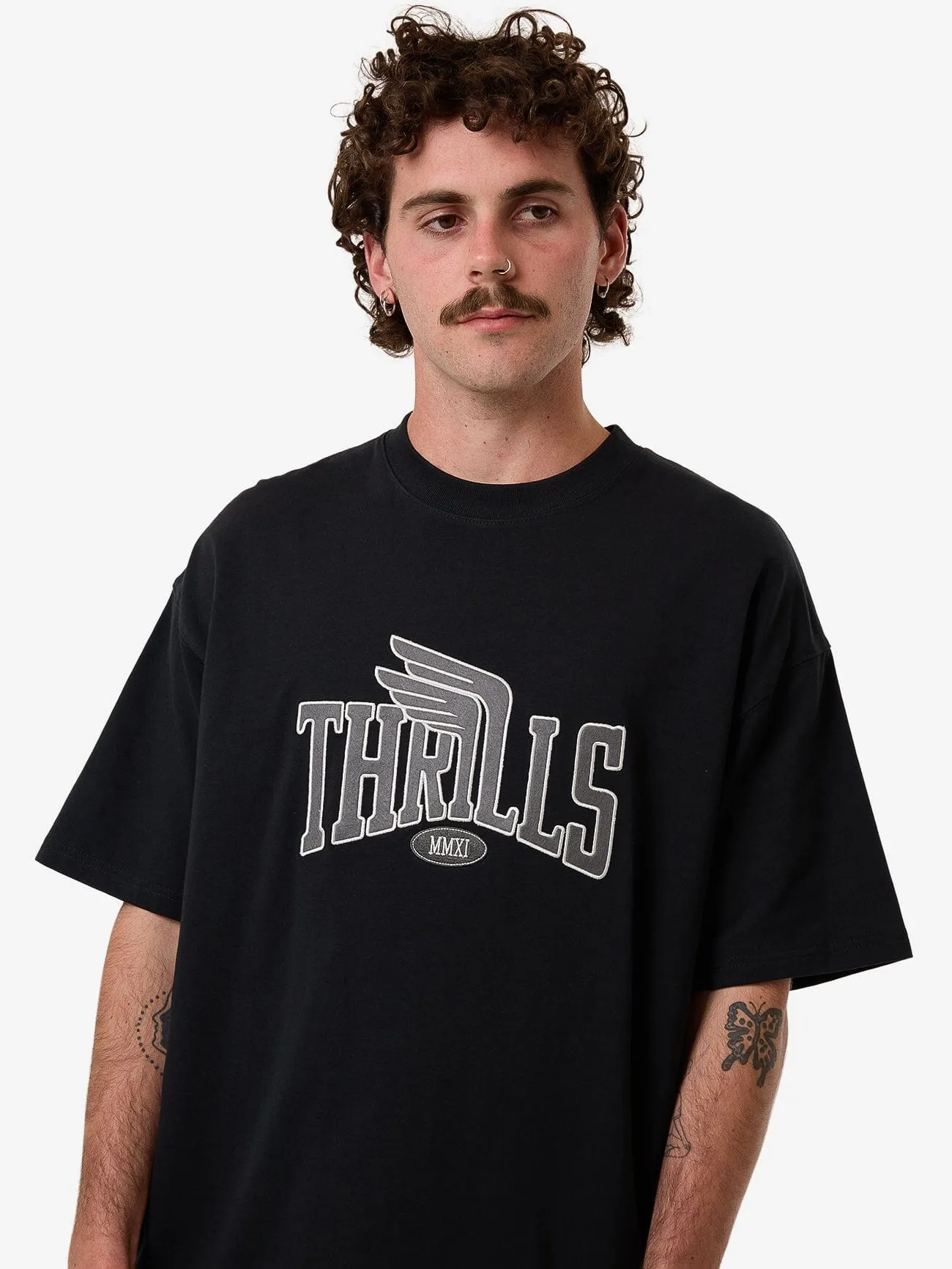 Born To Fly Box Fit Oversize Tee - Washed Black
