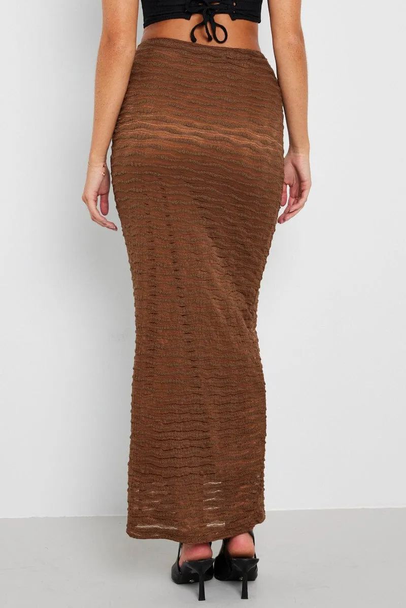 Brown Maxi Skirt High Rise Textured Fabric