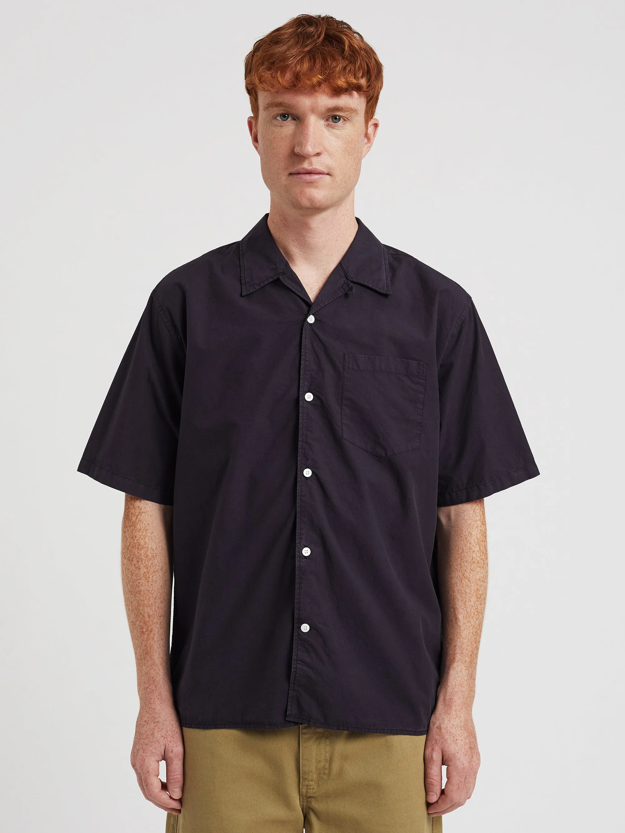 Camicia Casual in Popeline e Tencel Blu Notte