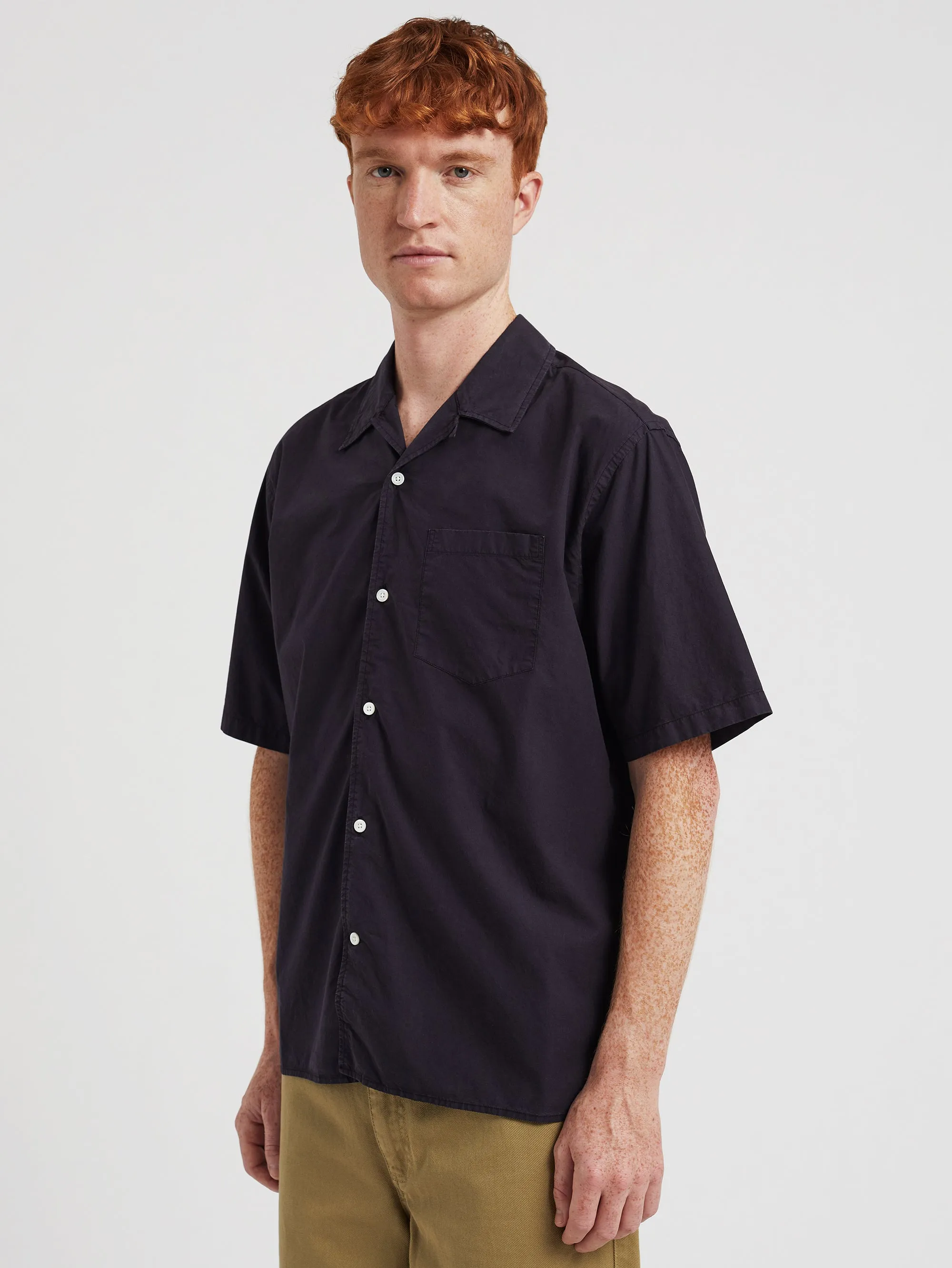 Camicia Casual in Popeline e Tencel Blu Notte