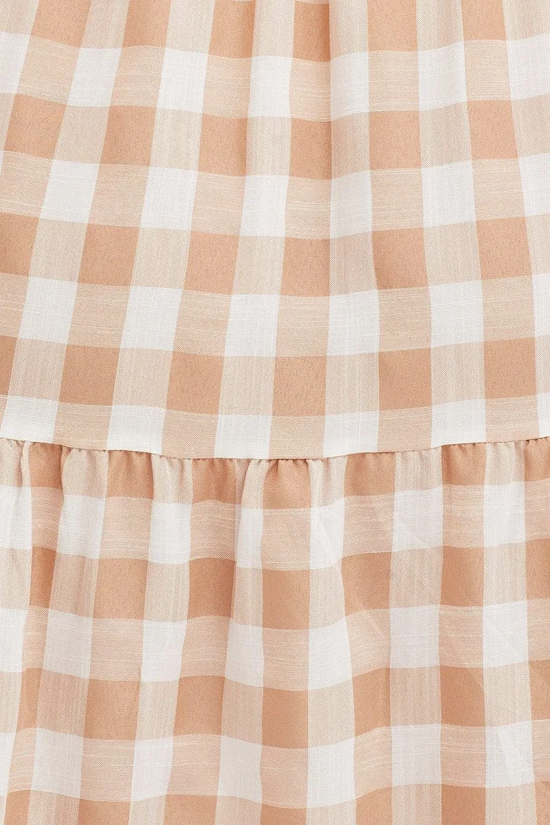 Check Tied Shoulder Midi Dress