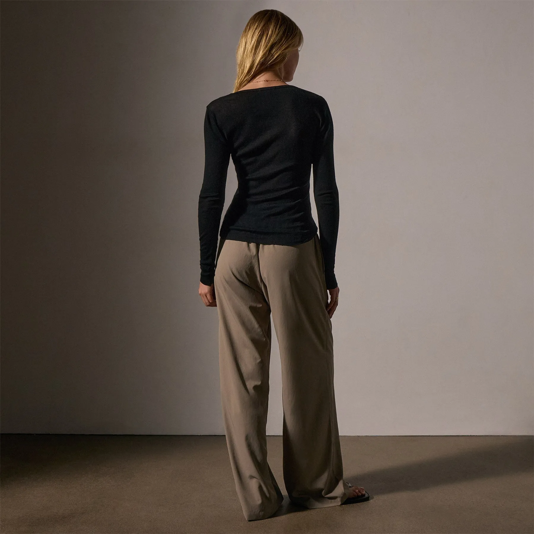 Cotton Cashmere Blend Ribbed Henley - Black