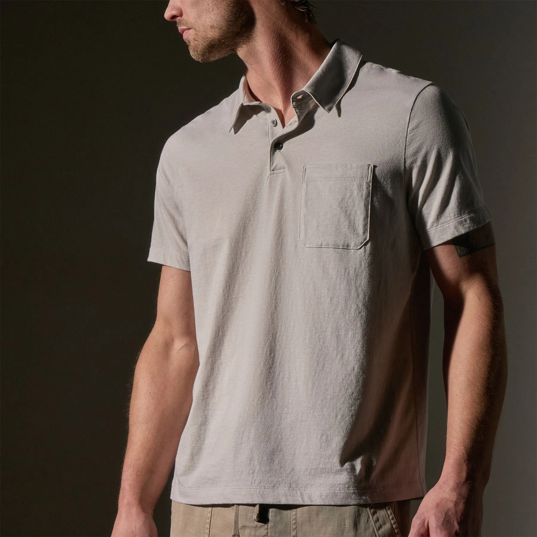 Cotton Linen Pocket Polo - Salt