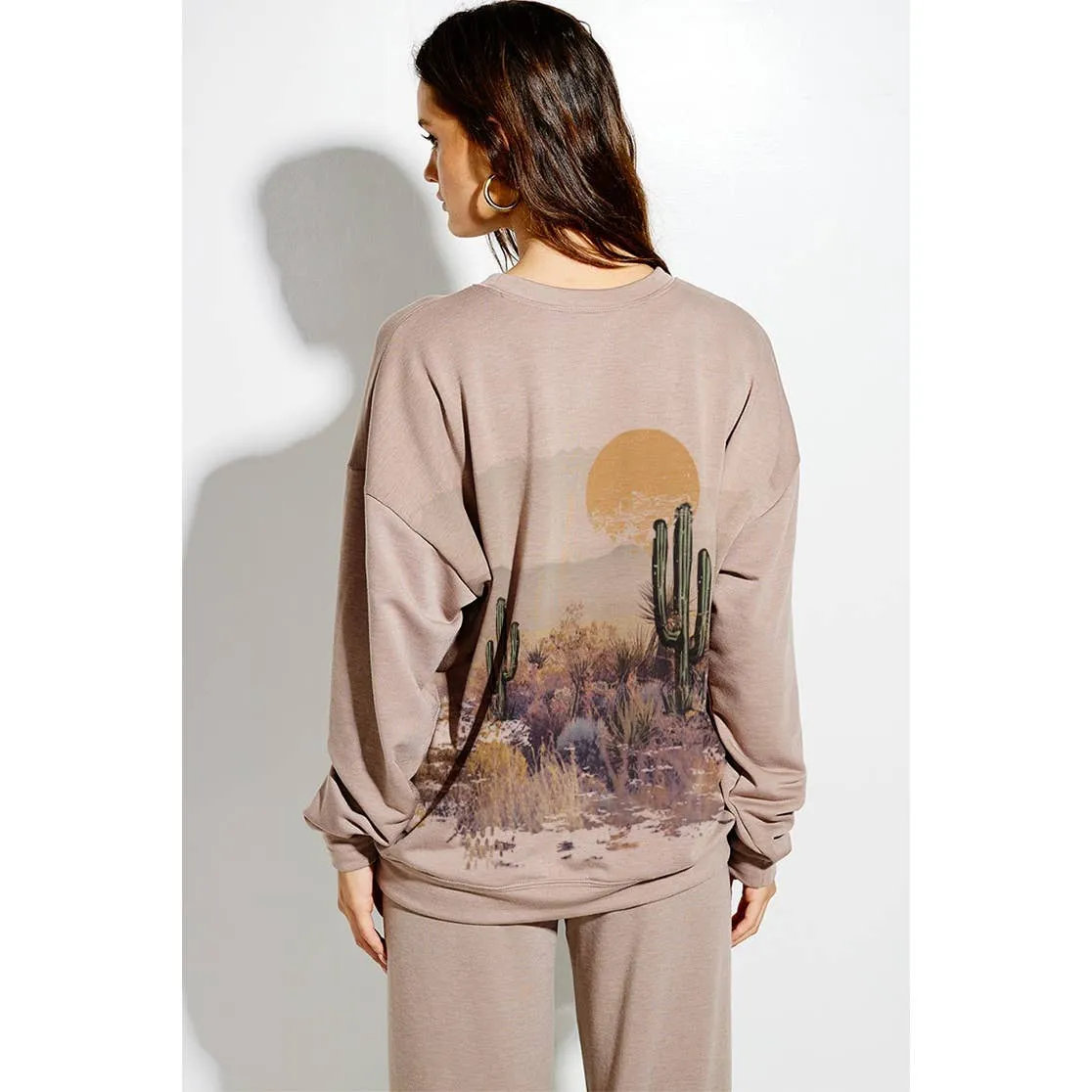 Desert rodeo print soft oversized sweatshirt set in Mocha TB915G10726