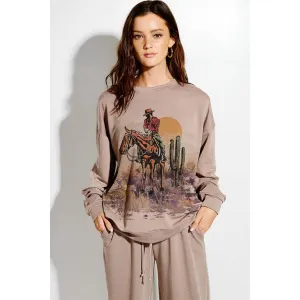 Desert rodeo print soft oversized sweatshirt set in Mocha TB915G10726