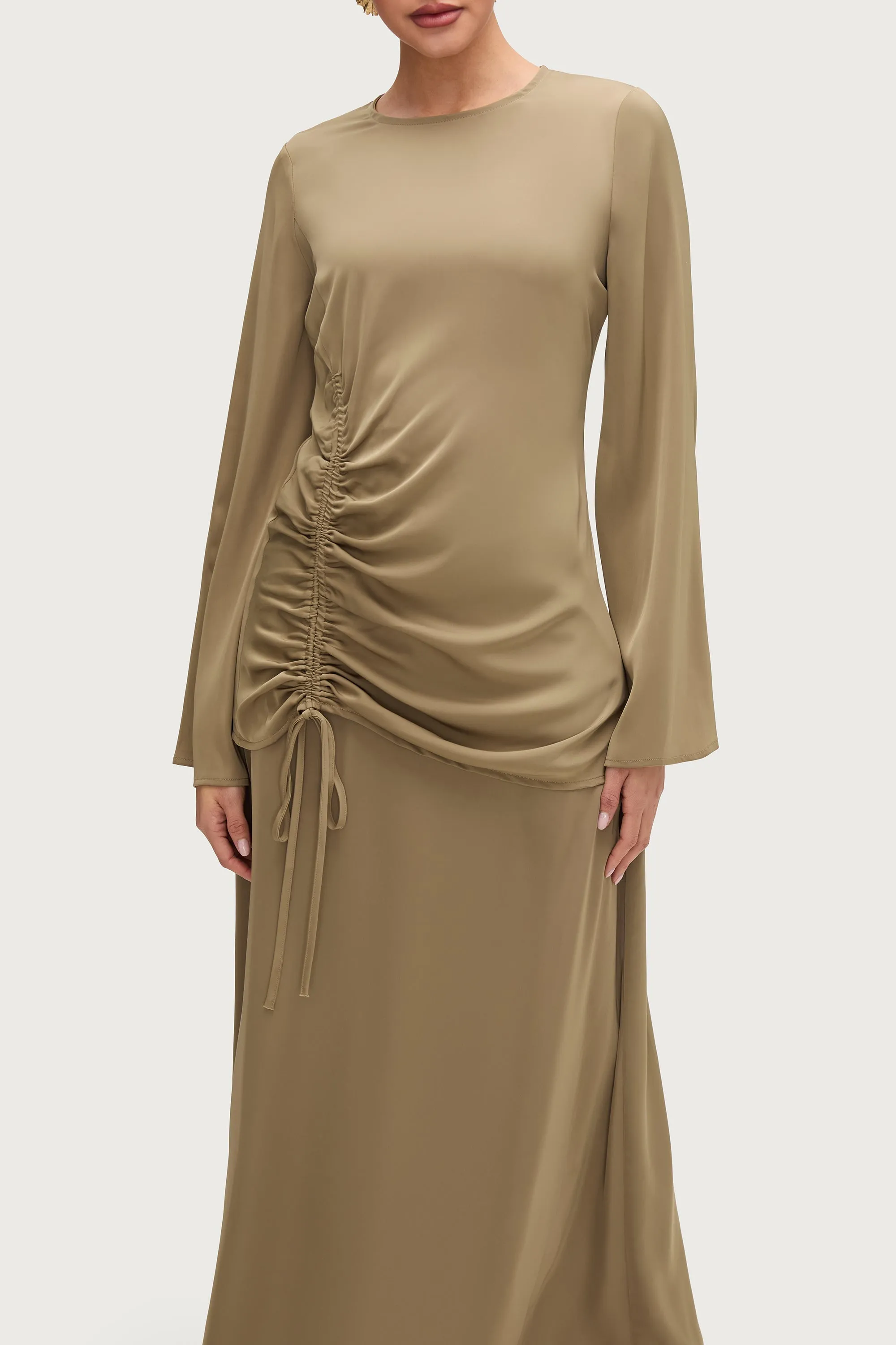 Duniya Rouched Flare Sleeve Top - Desert Palm