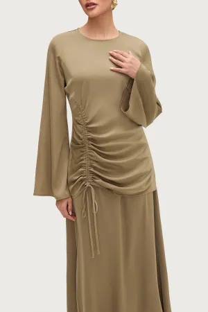 Duniya Rouched Flare Sleeve Top - Desert Palm