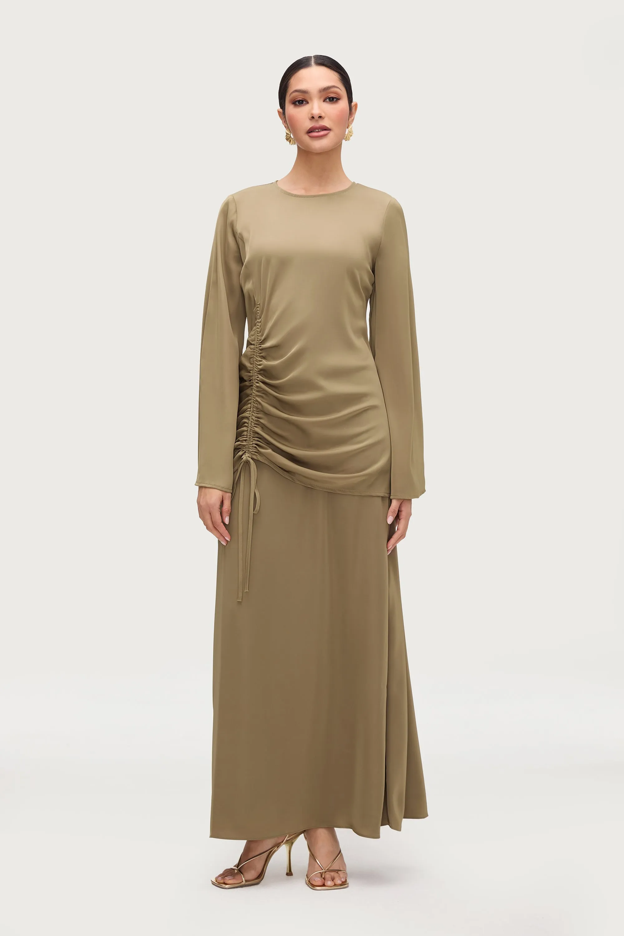 Duniya Rouched Flare Sleeve Top - Desert Palm