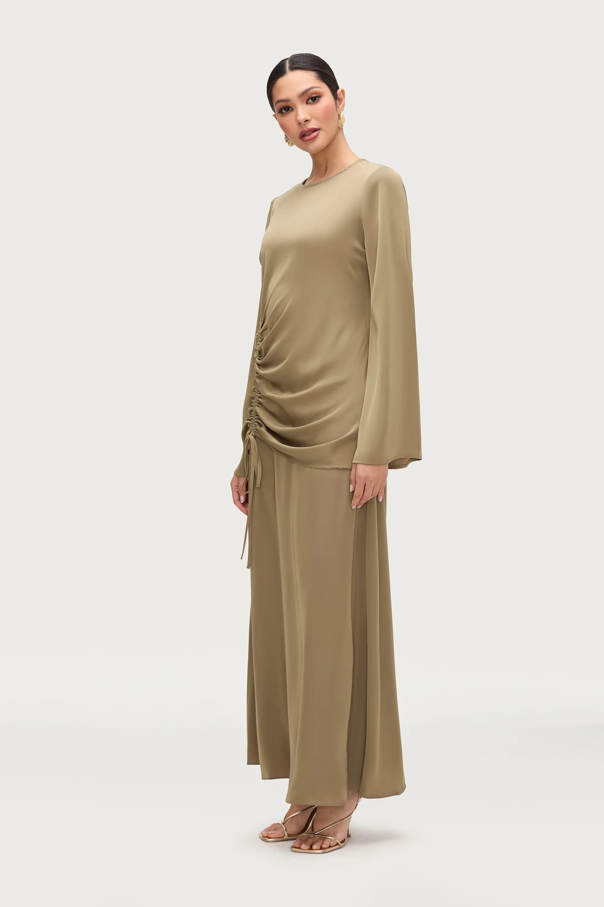 Duniya Rouched Flare Sleeve Top - Desert Palm