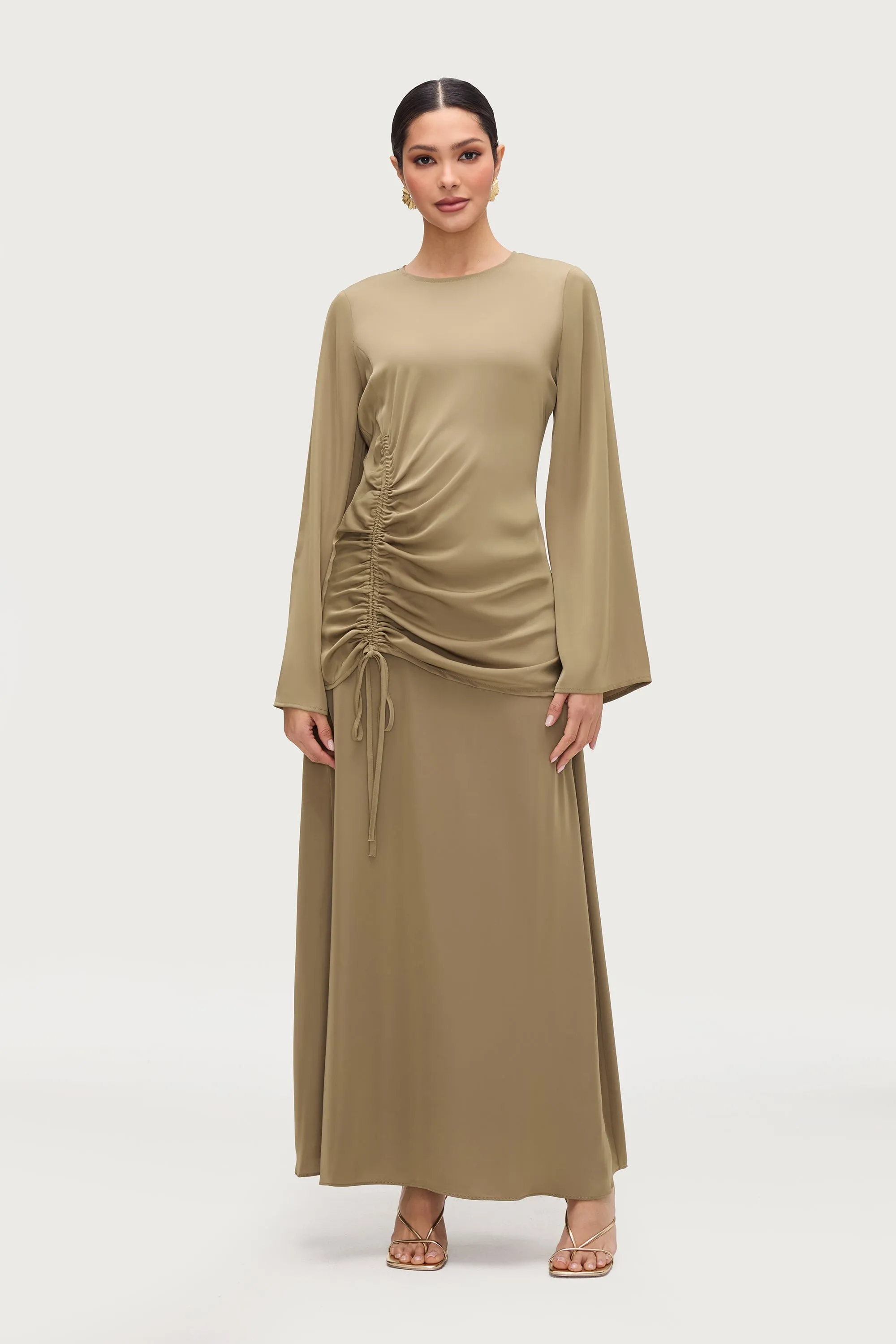 Duniya Rouched Flare Sleeve Top - Desert Palm