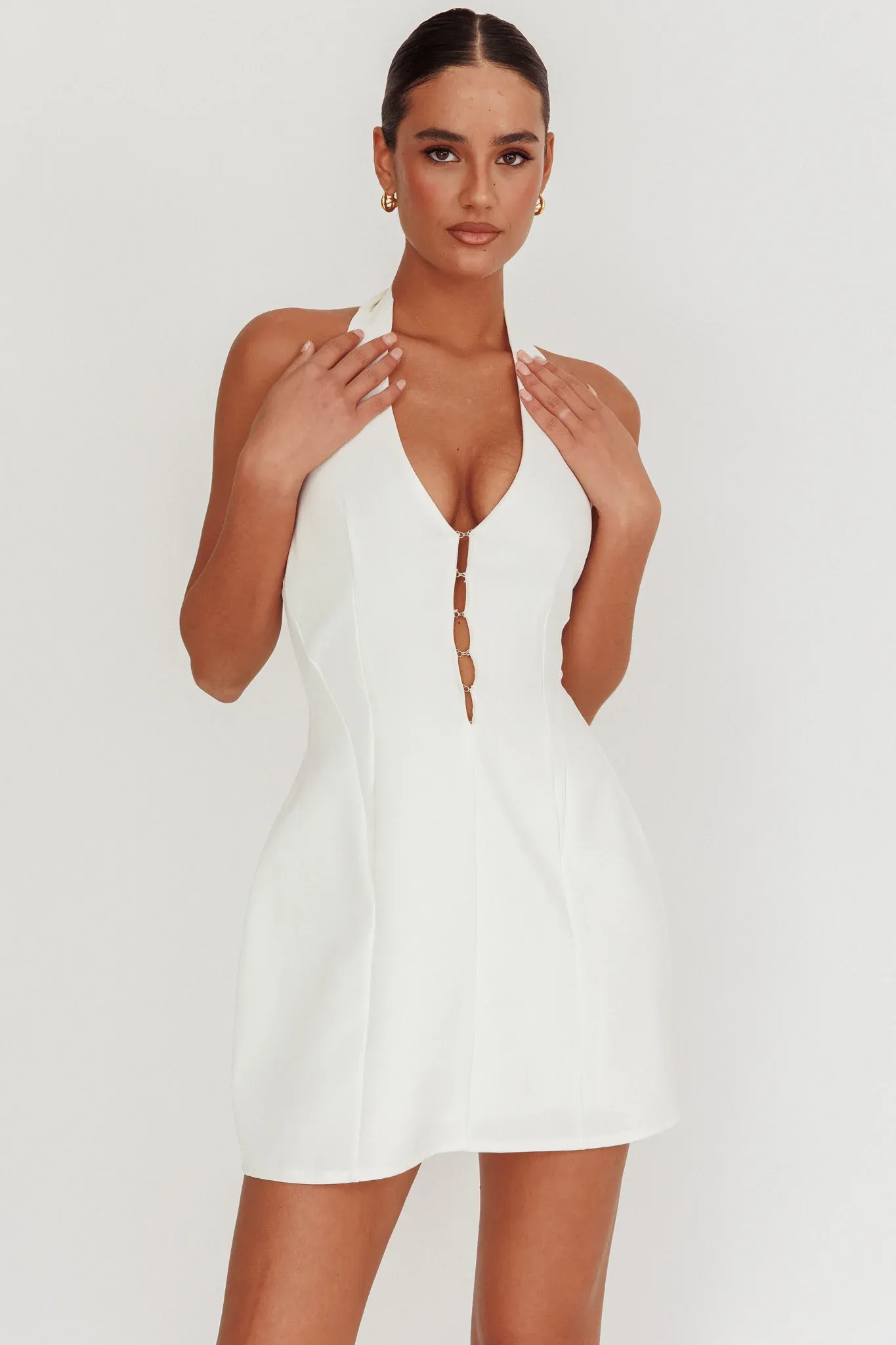 Elisabet Halter Neck Mini Dress Off White