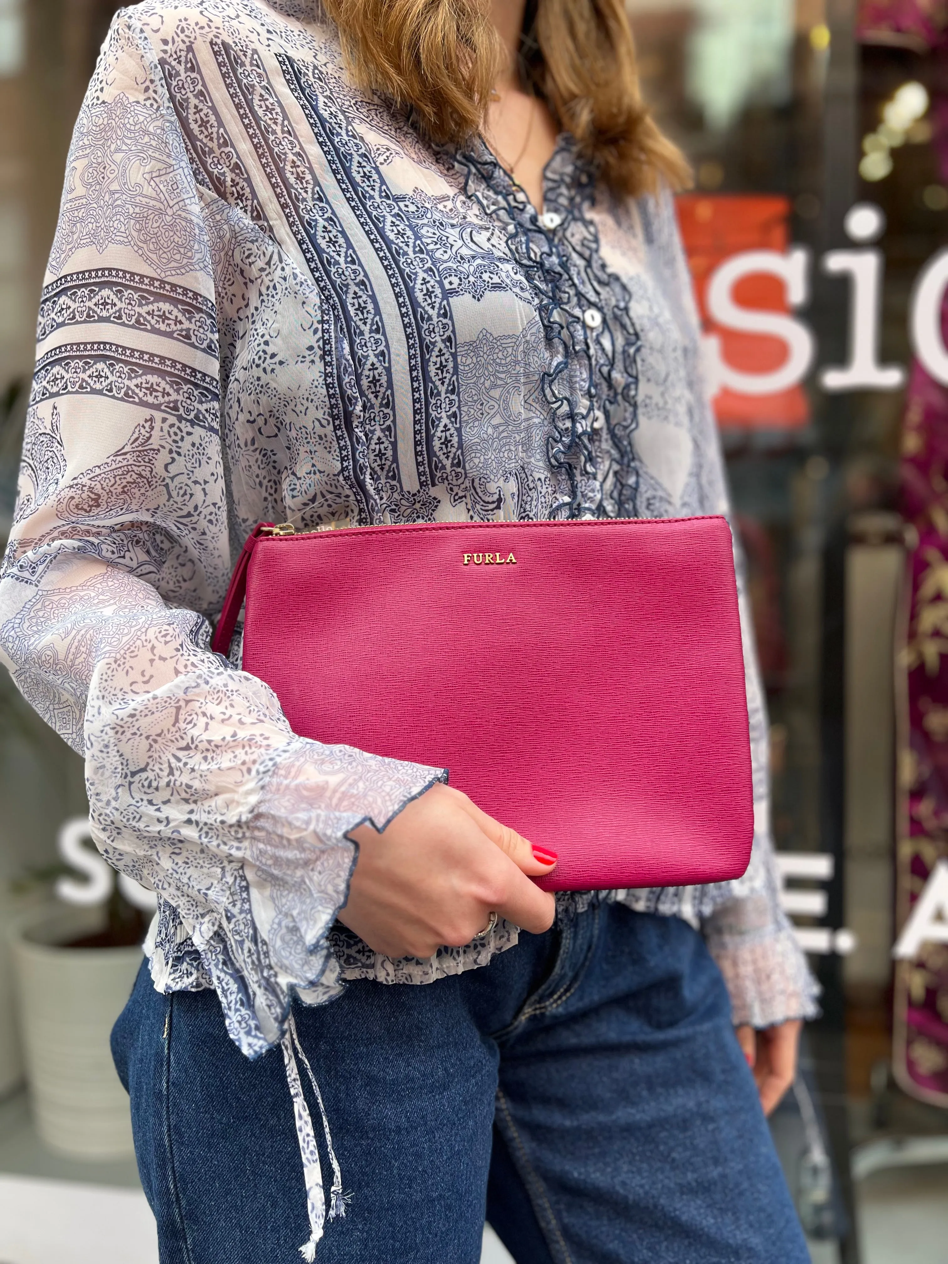 Furla Pink Leather Clutch