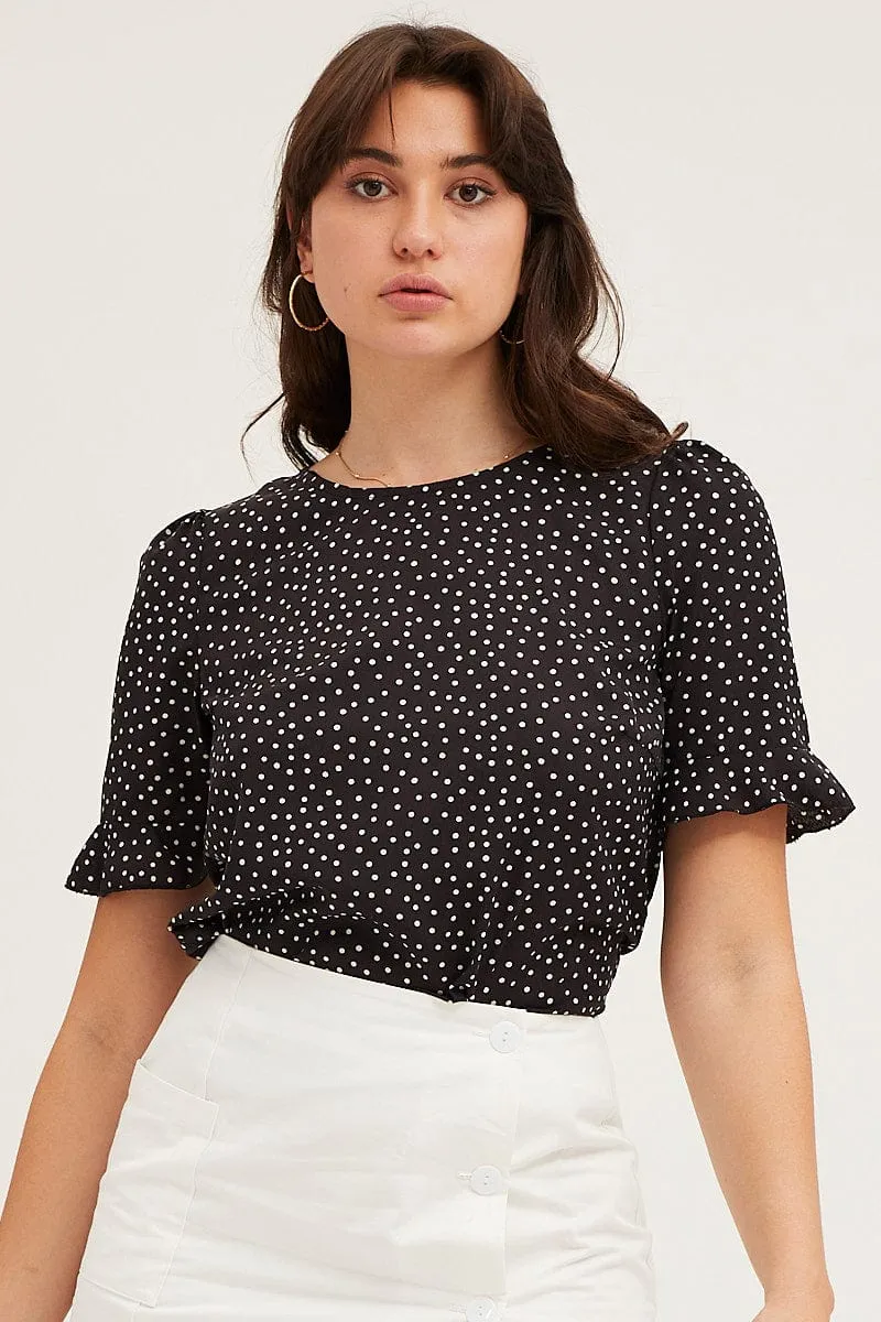 Geo Print Button Up Top Short Sleeve