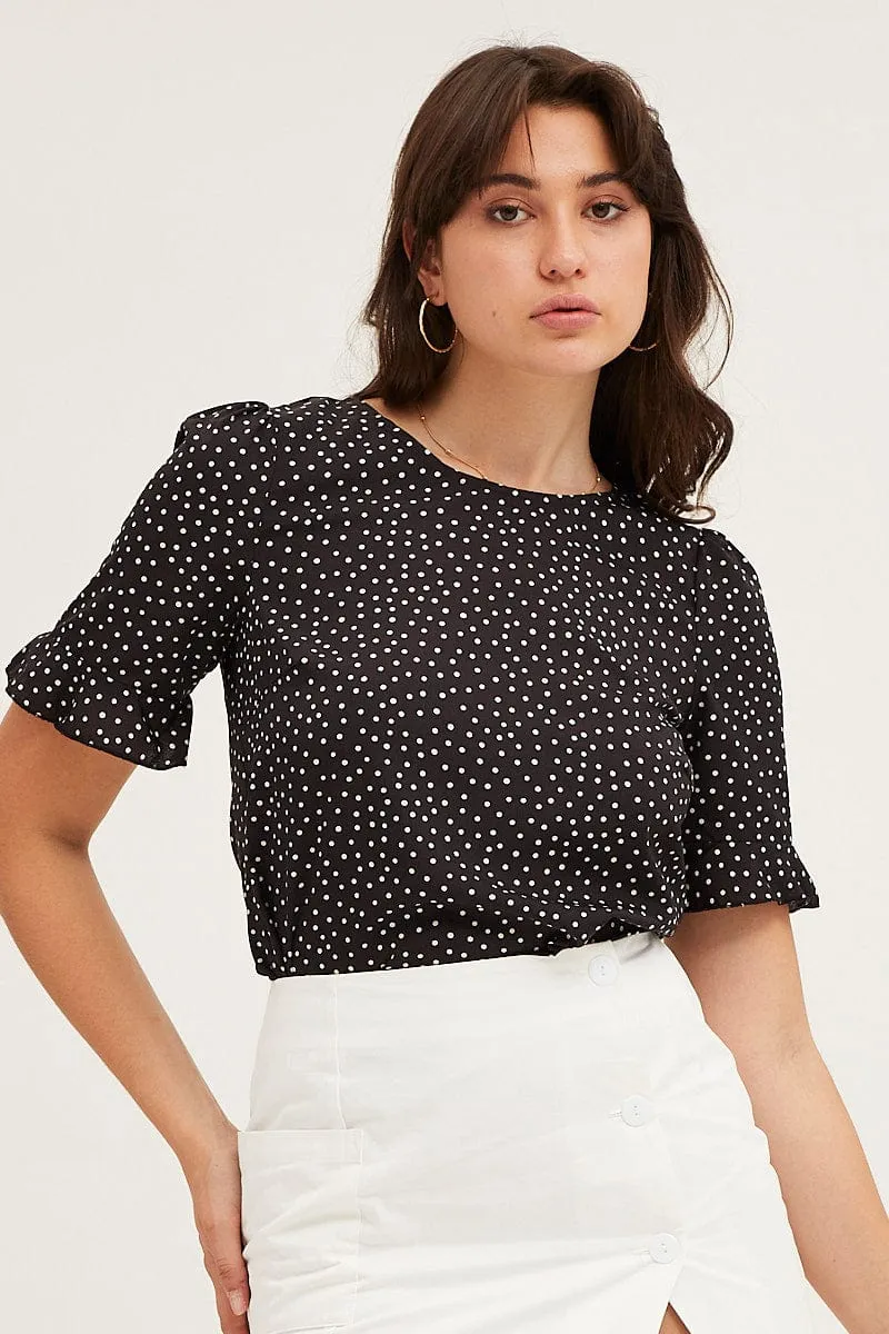 Geo Print Button Up Top Short Sleeve