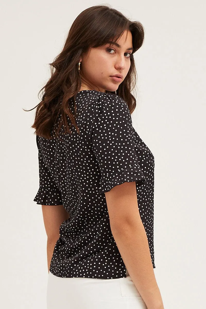 Geo Print Button Up Top Short Sleeve