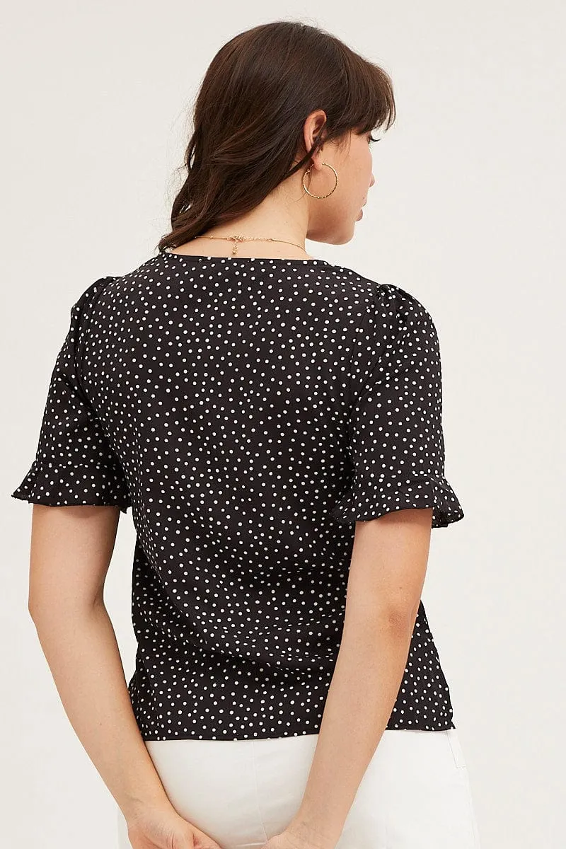 Geo Print Button Up Top Short Sleeve