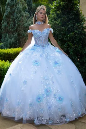 Glitter Applique Long Ball Gown Long Cape Quinceanera Dress