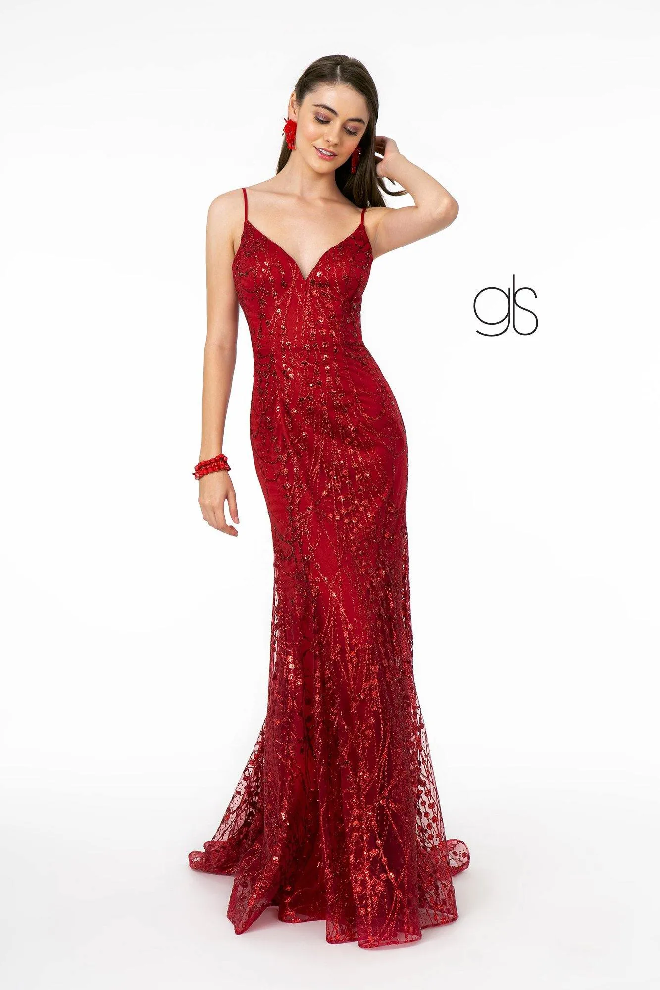 Glitter Fully Beaded Long Prom Dress