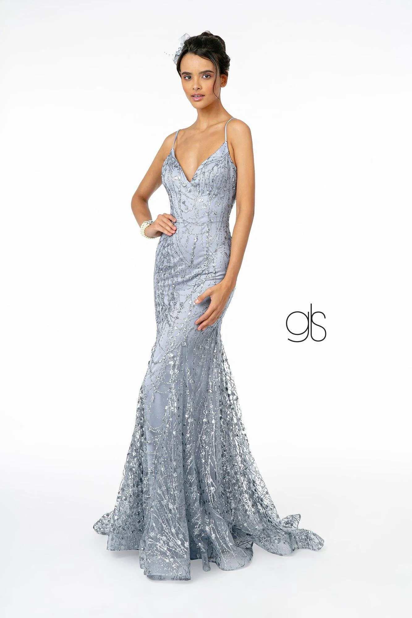 Glitter Fully Beaded Long Prom Dress