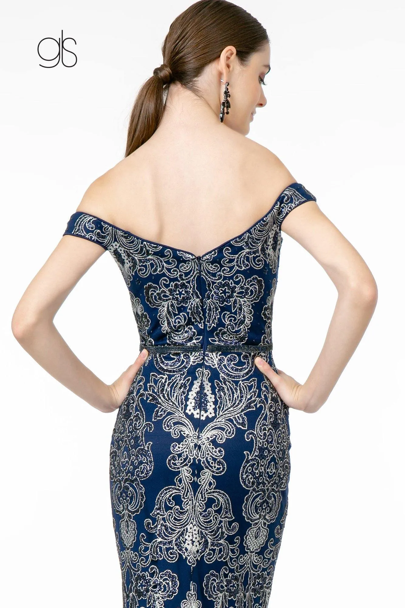 Glitter Pattern Mesh Mermaid Long Prom Dress
