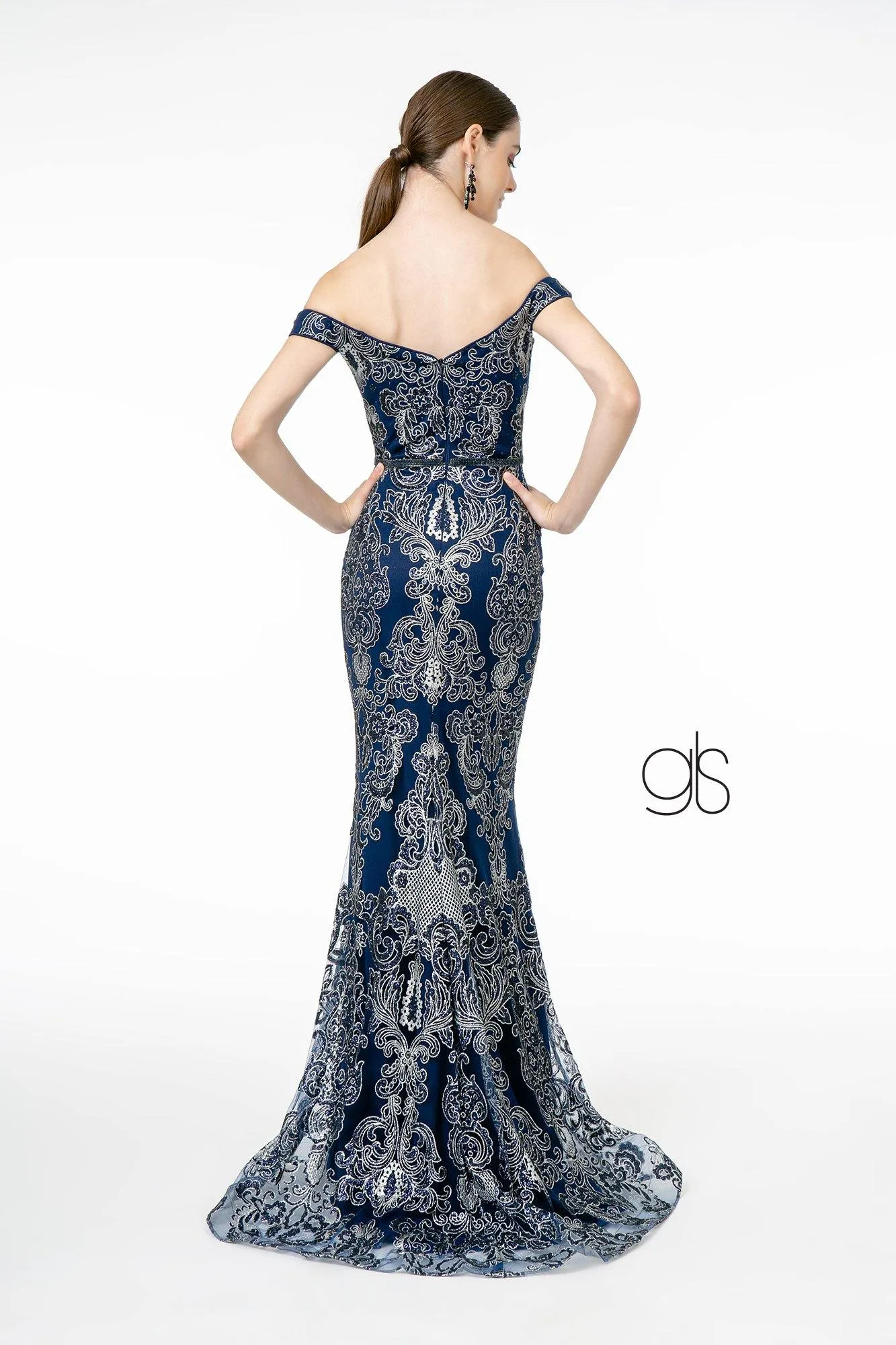 Glitter Pattern Mesh Mermaid Long Prom Dress