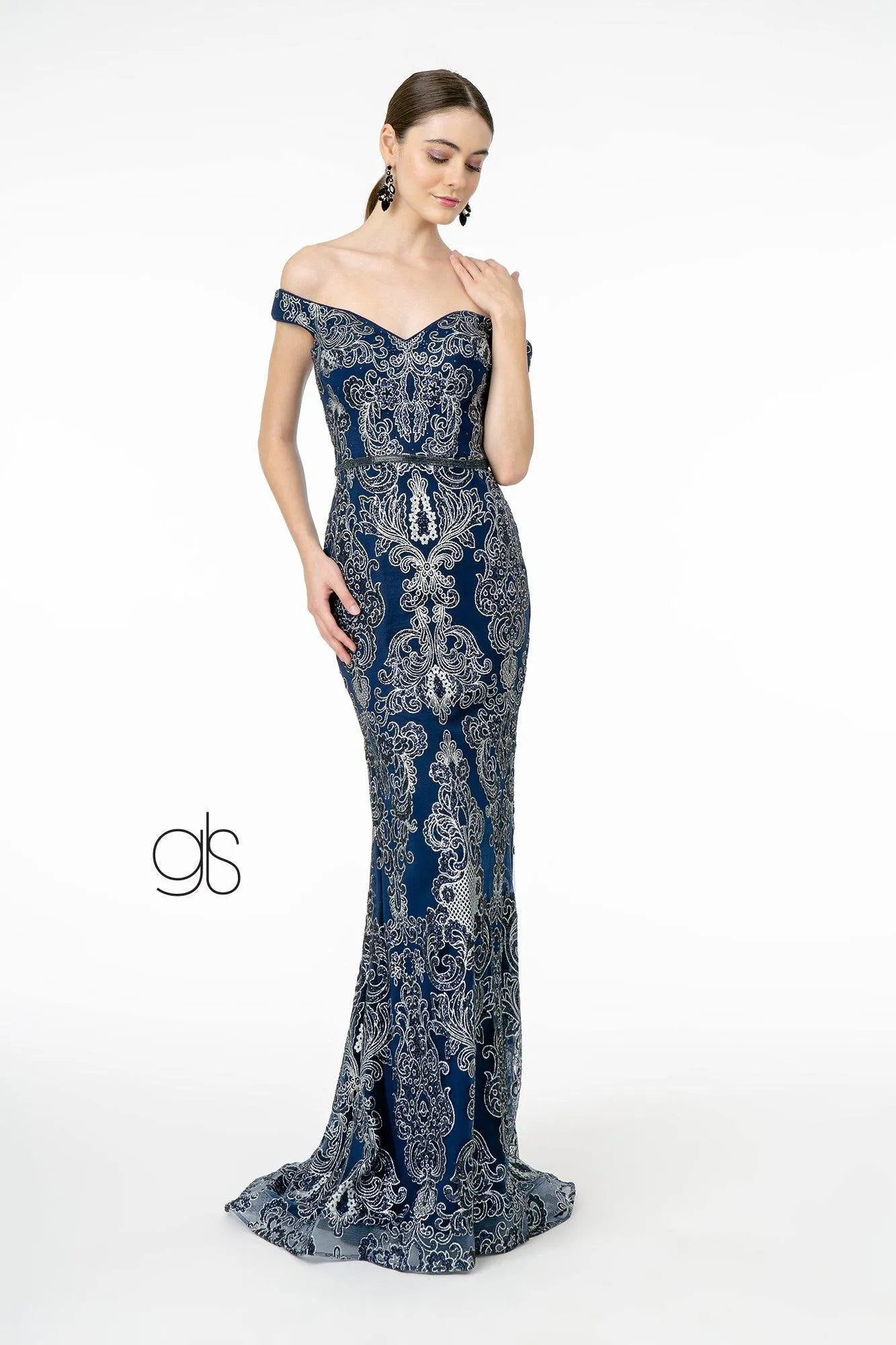 Glitter Pattern Mesh Mermaid Long Prom Dress