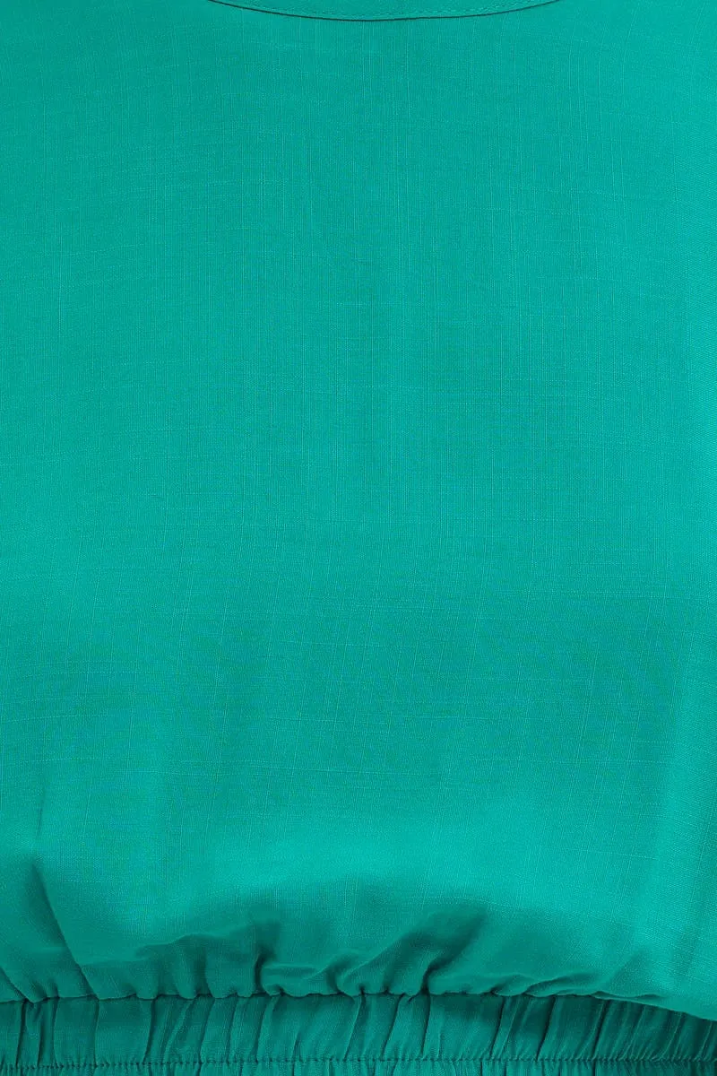 Green Crop Top Short Sleeve Elasticated Waist