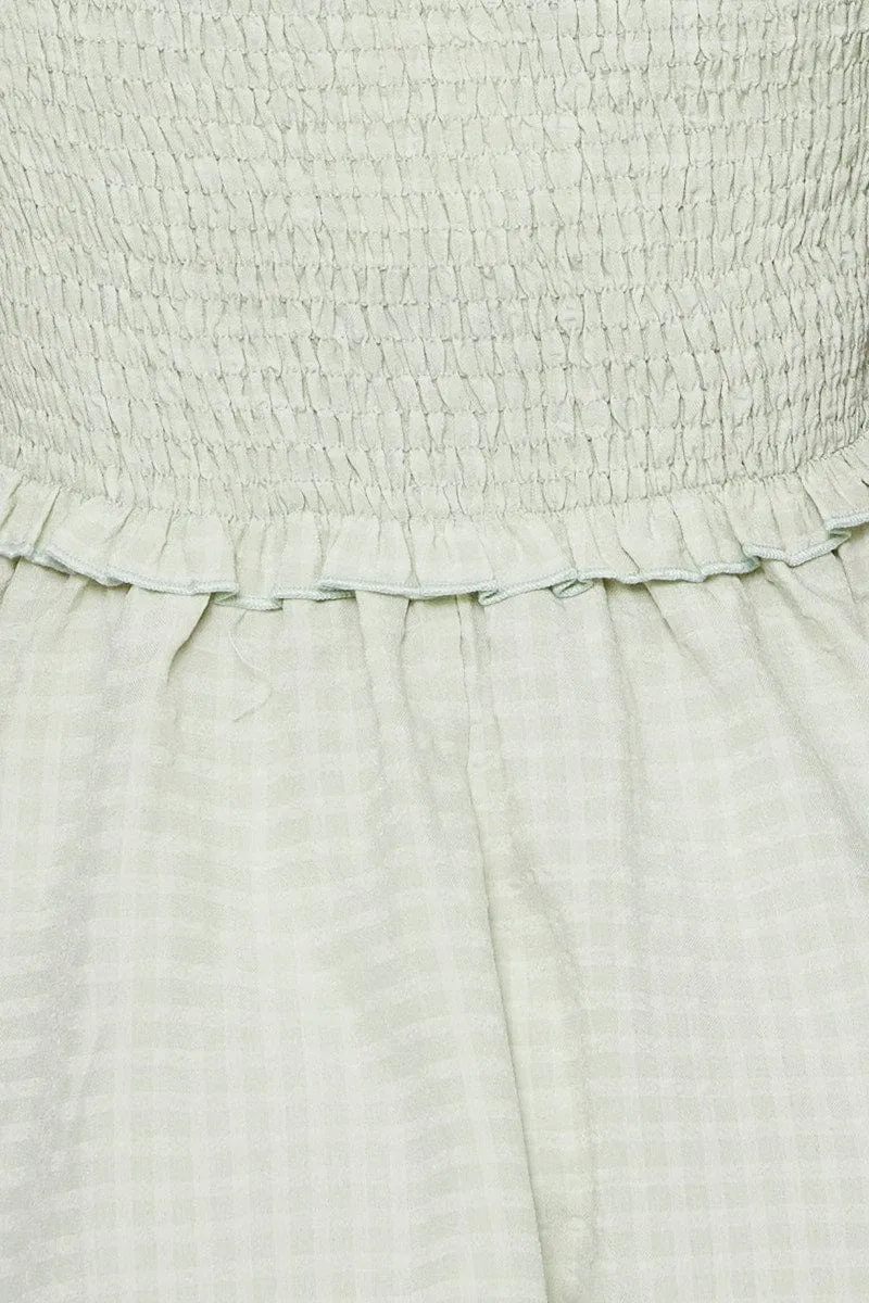 Green Fit And Flare Dress Short Sleeve Square Neck