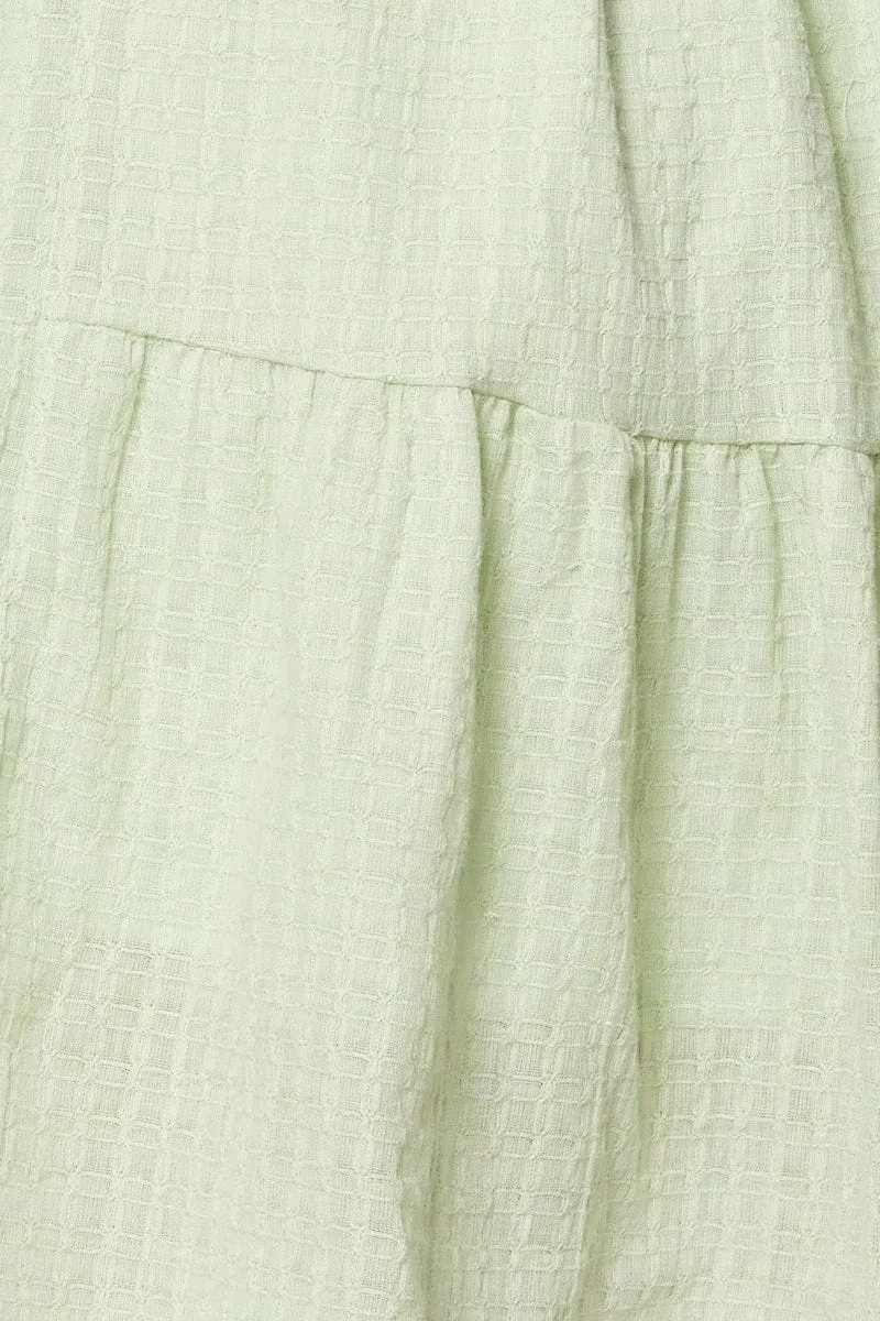 Green Mini Dress Sleeveless Square Neck