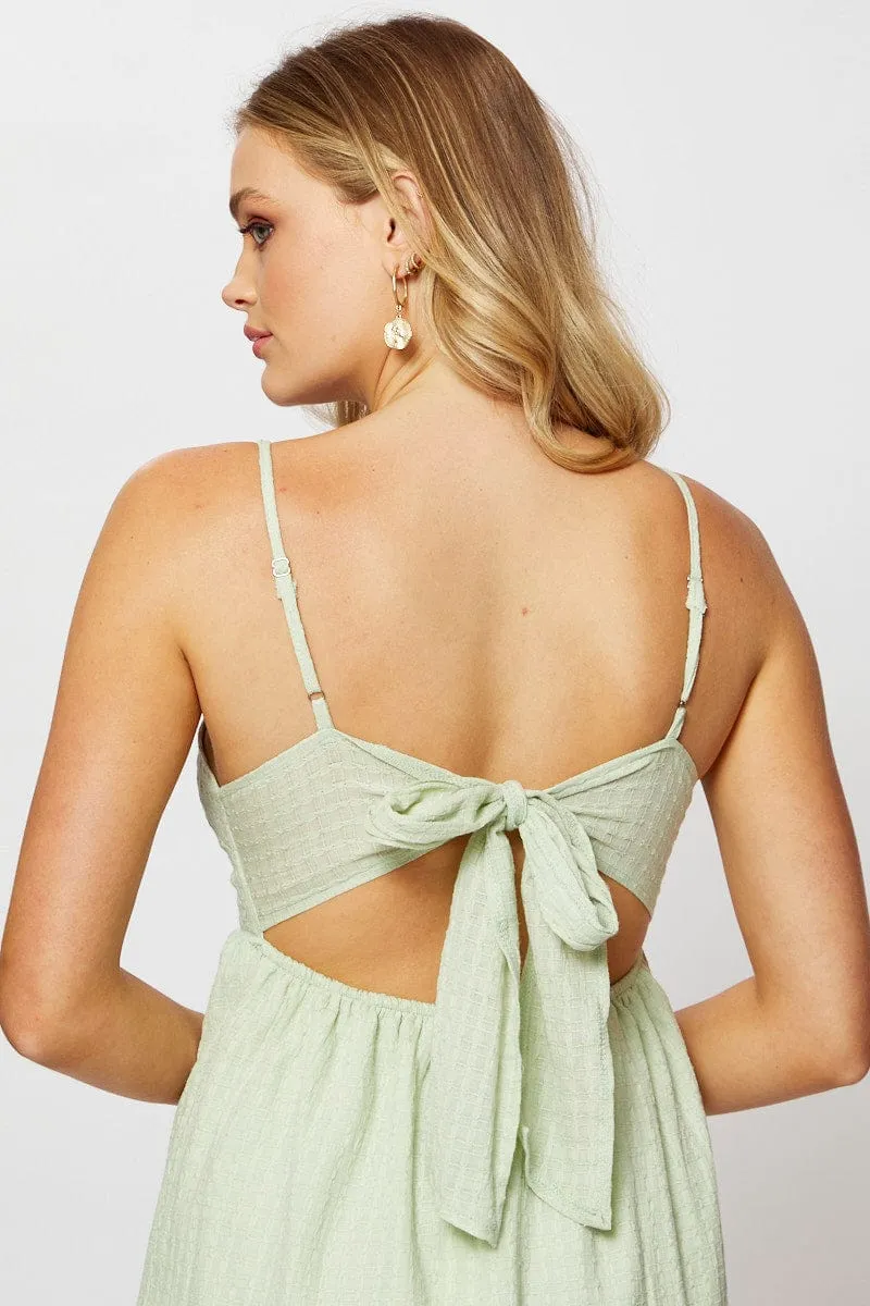 Green Mini Dress Sleeveless Square Neck