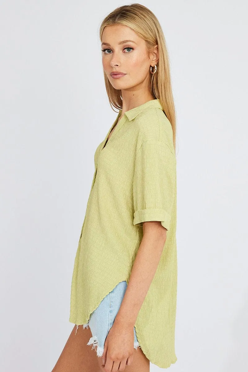 Green Textured Shirt Short Sleeve