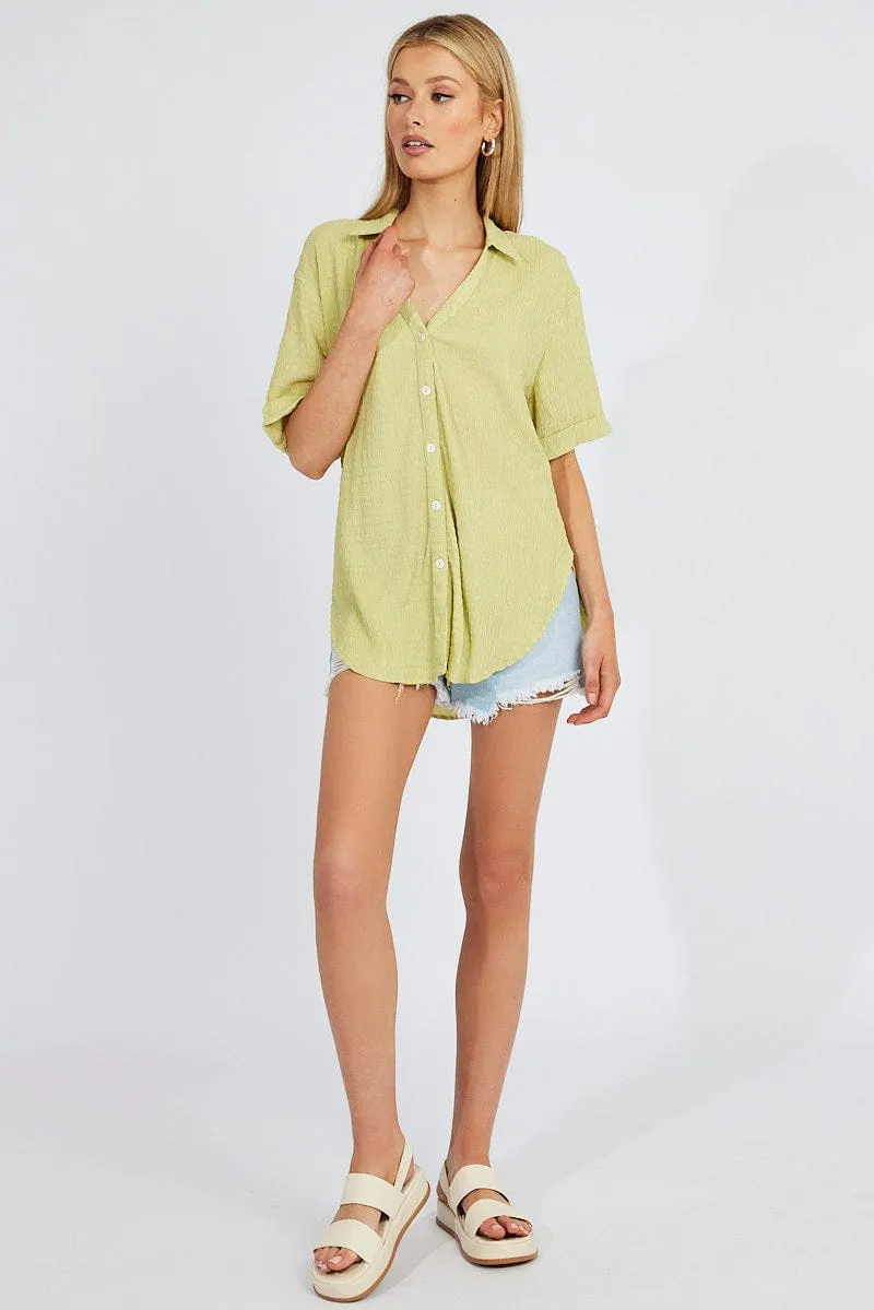 Green Textured Shirt Short Sleeve