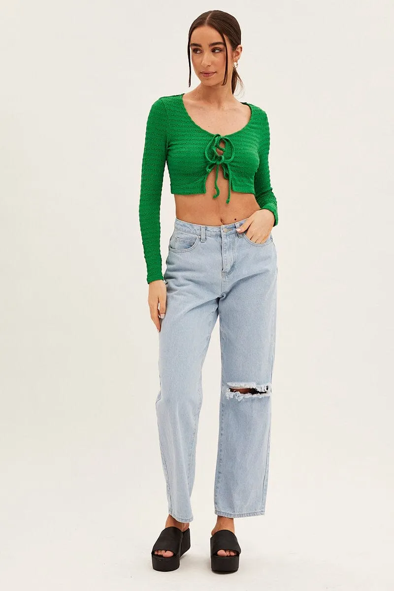 Green Textured Top Front Tie