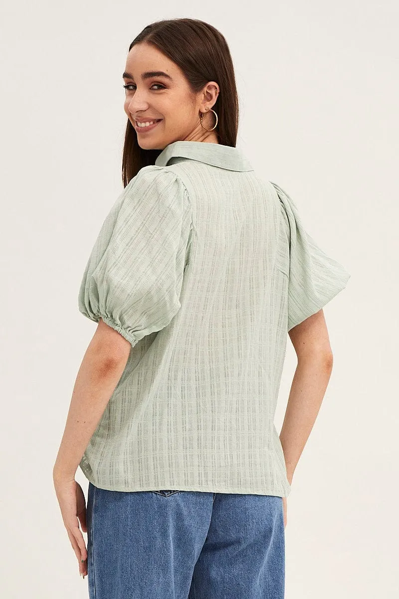 Green Workwear Shirts Short Sleeve Button Up