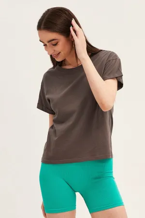 Grey Roll Sleeve Crew Neck Tee