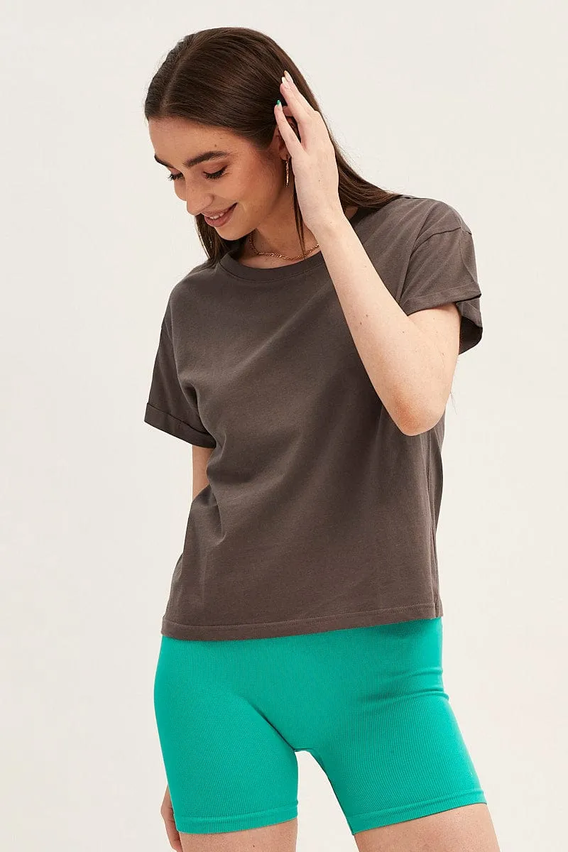 Grey Roll Sleeve Crew Neck Tee