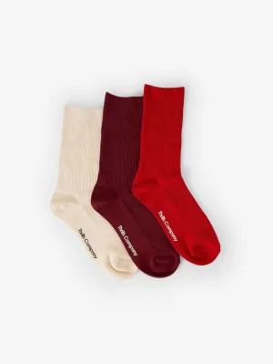 Growing Together 3 Pack Sock - Flame Red - Heritage White - Dark Cherry