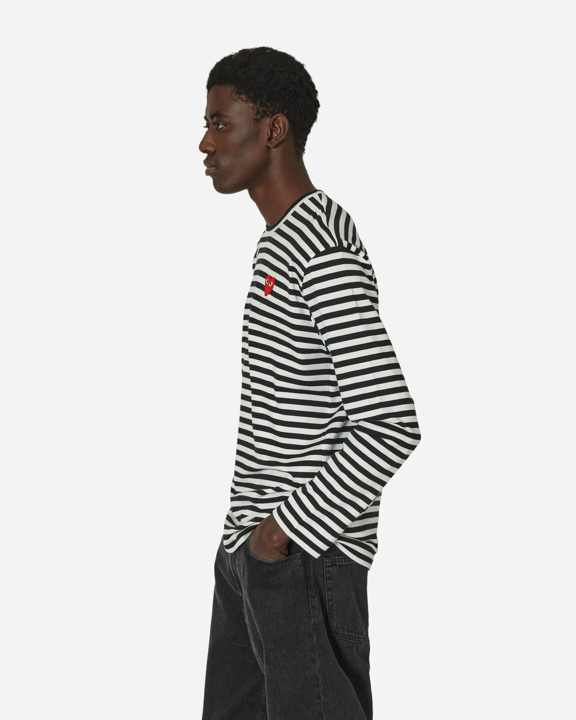 Heart Striped Longsleeve T-Shirt Black